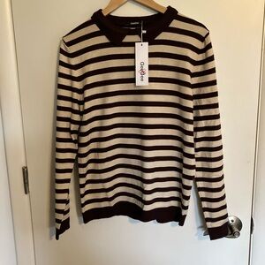 NWT: GEEGEE Striped Crew Neck Sweater - Cream & Dark Brown